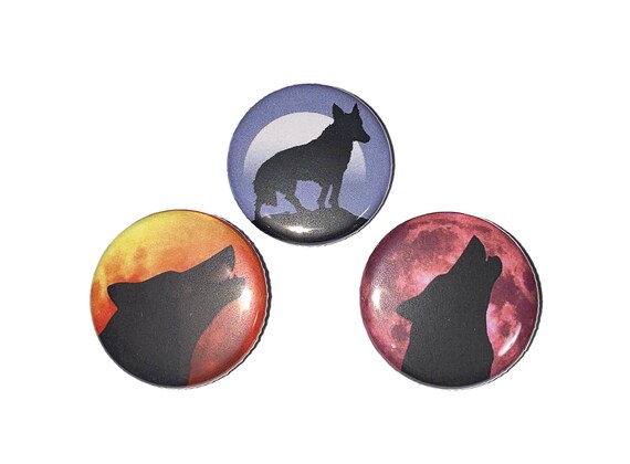 Wolves, Wolf, 1", 1.25", Button, Howling Wolf, Wolf Party Favor, Wolf Theme, Wolf Decor, School Spirit, Flatback, Pinback, Pin, Badge, A036