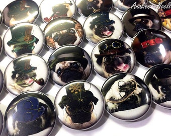 Pug Magnet, Dog Magnet, 1", 1.25", 1.5", 2.25", Pug, Pug Decor, Steam Punk, Pug Theme, Steam Punk Theme, Party Favor, Dog, Dog Gift, DG008