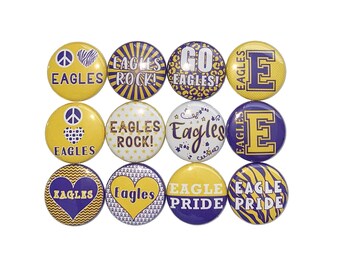 Eagle Magnet, Purple, Yellow, 1", 1.25", 1.5", 2.25", Button Magnet, Eagle Theme, SM075
