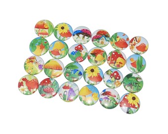 Mushrooms, 1", 1.25", 1.5", 2.25", Button, Mushroom Theme, Sunflower Theme, Party Favor, Mushroom Decor, Gnome, Flatback, Pinback, MC014