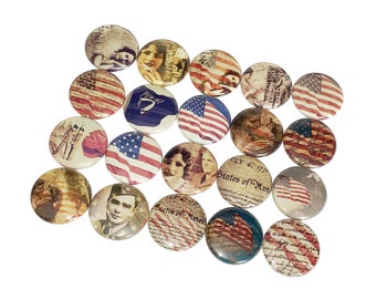 Patriotic, 1", 1.25", 1.5", 2.25", Button, War, Old Time, Old Fashioned, Patriotism, Memorial Day, American Flag, Flatback, Pinback, PC013
