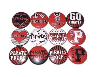 Pirate Magnet, Red, Black, 1", 1.25", 1.5", 2.25", Button Magnet, Pirate Theme, Party Favor, SM056