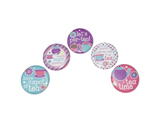 Tea Party Magnet, 1", 1.25", 1.5", 2.25", Button Magnet, Tea Theme, Tea Party Button, Tea Party, Party Favor, Tea Time, Cups, Tea Pot, GR003
