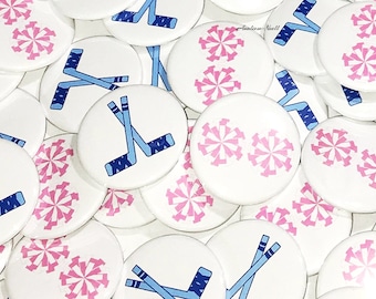 Gender Reveal, Hockey, Cheer, Pom Pom, 1.25", 1.5", 2.25", Pinback Button, Baby Shower, Boy or Girl, Baby Reveal, Pink or Blue, VB104, VB157