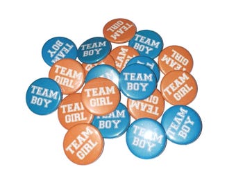 Gender Reveal, Orange, Blue-Green, Aqua, Turquoise, 1.25", 1.5", 2.25", Pinback Button, Baby Shower, Baby Reveal, VB522, VB077