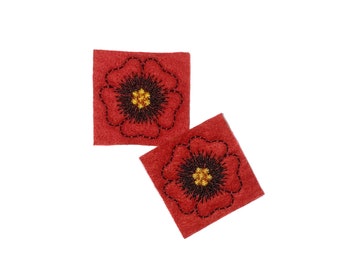 Flower Felt, 2 Felts, Red, Black, Unfinished, Craft Supply, Red Poppy, Size 1 of 3, EMB043