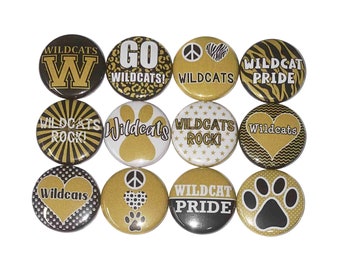 Wildcat, Gold, Black, White, 1", 1.25", 1.5", 2.25", Button Magnet, Gold Paw, Black Paw, Paw, SM057