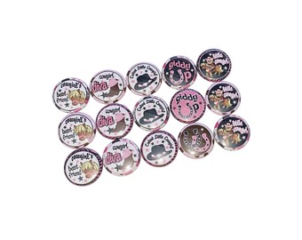 Cowgirl, 1", 1.25", Button, Pink, Brown, Horse, Horse Shoe, Cowgirl Theme, Cowgirl Decor, Cowgirl Pinback, Cowgirl Flatback, HR003