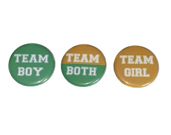 Gender Reveal, Twins, Green, Gold, 1.25", 1.5", 2.25", Pinback Button, Boy, Girl, Team Both, Twin Reveal, Vote, VB110, VB102, VB437