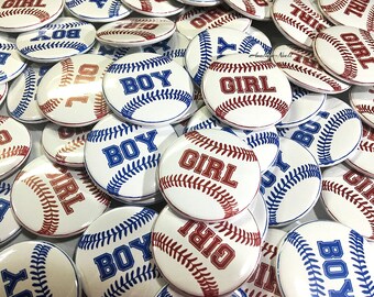 Baseball, Gender Reveal, Red, Blue, 1.25", 1.5", 2.25", Pinback Button, Baby Shower, Boy or Girl, Baby Reveal, Baby Shower, VB174, VB304