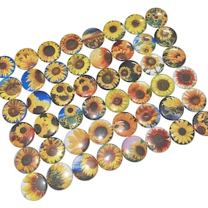 Sunflower, 1&quot;, 1.25&quot;, 1.5&quot;, 2.25&quot;, Button, Yellow Flower, Sunflower Decor, Sunflower Theme, Sun Flower, Summer, Flatback, Pinback, PF008