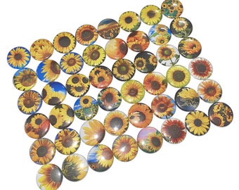 Sunflower, 1", 1.25", 1.5", 2.25", Button, Yellow Flower, Sunflower Decor, Sunflower Theme, Sun Flower, Summer, Flatback, Pinback, PF008