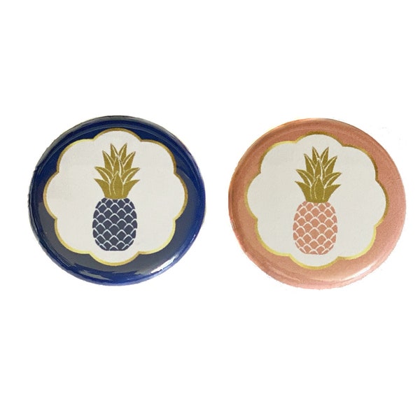 Pineapple, Gender Reveal, Baby Reveal, Dark Blue, Coral, 1.25", 1.5", 2.25", Pinback Button, Baby Shower, Boy or Girl, Vote, VB474, VB478