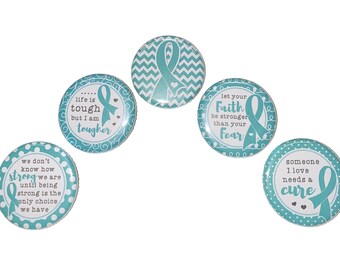 Teal Ribbon Magnet, Green Blue Ribbon Magnet, 1", 1.25", 1.5", 2.25", Button Magnet, Cancer Magnet, Ovarian Cancer, Teal Ribbon, Teal, CA029