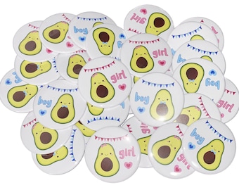 Avocado, Blue, Pink, 1.25", 1.5", 2.25", Pinback Button, Baby Reveal, Fiesta Theme, Gender Reveal, Boy or Girl, Vote, VB531, VB549