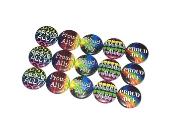 Proud Ally, 1", 1.25", Button, Marriage Equality, Pride Theme, Gay Pride, Pride, Ally, Rainbow, LGBT, Flatback, Pinback, Pin, Badge, GP003