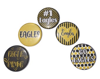 Eagles Magnet, Black, Yellow, 1", 1.25", Button Magnet, Eagles Theme, Eagles Decor, Eagle Party Favor, Eagle Gift, Eagles, SM043