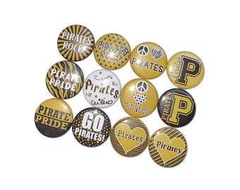 Pirates, Black, Gold, 1", 1.25", 1.5", 2.25", Button, Pirate Theme, Pirate Flatback, Pirate Pinback, SM065