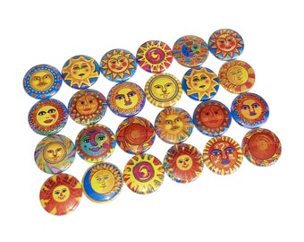 Suns, 1", 1.25", 1.5", 2.25", Button, Sun Faces, Sun Theme, Sun Decor, Sunlight, Sun Gift, Smiles, Flatback, Pinback, Pin, Badge, SY010