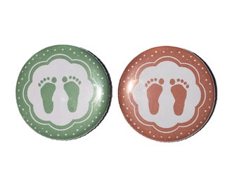 Baby Feet, Gender Reveal, Mint, Coral, 1.25", 1.5", 2.25", Pinback Button, Girl or Boy, Pregnancy, Baby Reveal, Baby Vote, VB495, VB496