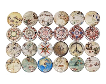 Compass Magnet, 1", 1.25", 1.5", 2.25", Button Magnet, World Travel, Nautical Magnet, Map, Navigation, Map Theme, Compass, Travel, DI002