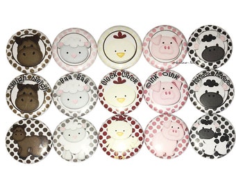 Animal Magnet, 1", 1.25", 1.5", Button Magnet, Pig Magnet, Horse Magnet, Sheep Magnet, Chicken Magnet, Cow Magnet, Animal, Livestock, A023