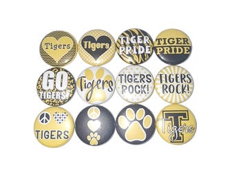 Tiger Magnet, Yellow, Black, 1", 1.25", 1.5", 2.25", Button Magnet, Tiger Theme, Tiger Decor, Yellow Paw, Paw, SM019