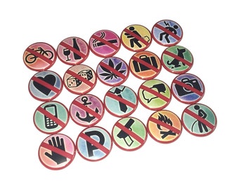 Stop Signs, 1", 1.25", 1.5", 2.25", Button, No Cell, No Bike, No Smoking, No Fire, Signs, Humor, No Ties, No Pot, Flatback, Pinback, SY002