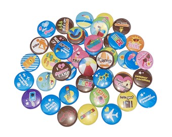 Summer Vacation, 1", 1.25", Button, Summer Birthday, Travel, Camping Theme, Beach Theme, Camp Fire, Plane, Flatback, Pinback, Badge, SU009