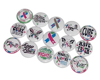 Metastatic Breast Cancer, 1", 1.25", 1.5", 2.25", Button, Breast Cancer Awareness, Breast Cancer Ribbon, Flatback, Pinback, Pin, CN013