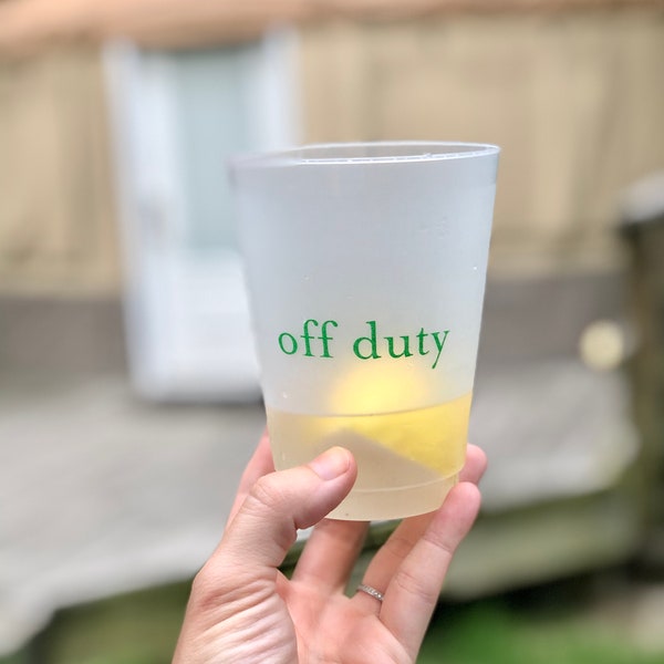 OFF DUTY frost flex cups in green, set of 6 wrapped with crinkle and a bow