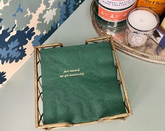 just renewed my gin membership - cheeky napkins in forest green, set of 20