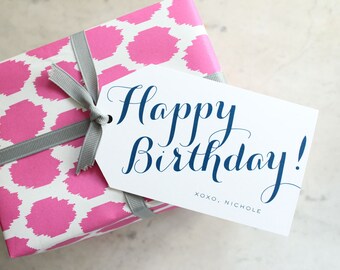 personalized happy birthday gift tags - navy