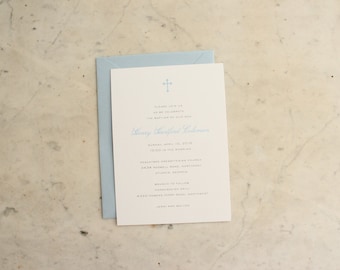 DIGITAL PRINTABLE PDF of baby boy or twin boys baptism / christening / first communion invitation - classic blue and grey