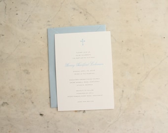 baby boy or twin boys baptism / christening / first communion invitation - classic blue and grey