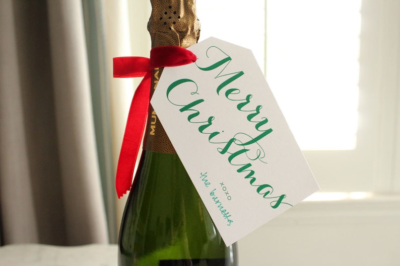Merry Christmas Hanging Tags / Gift Tags / Wine Tags Green Etsy