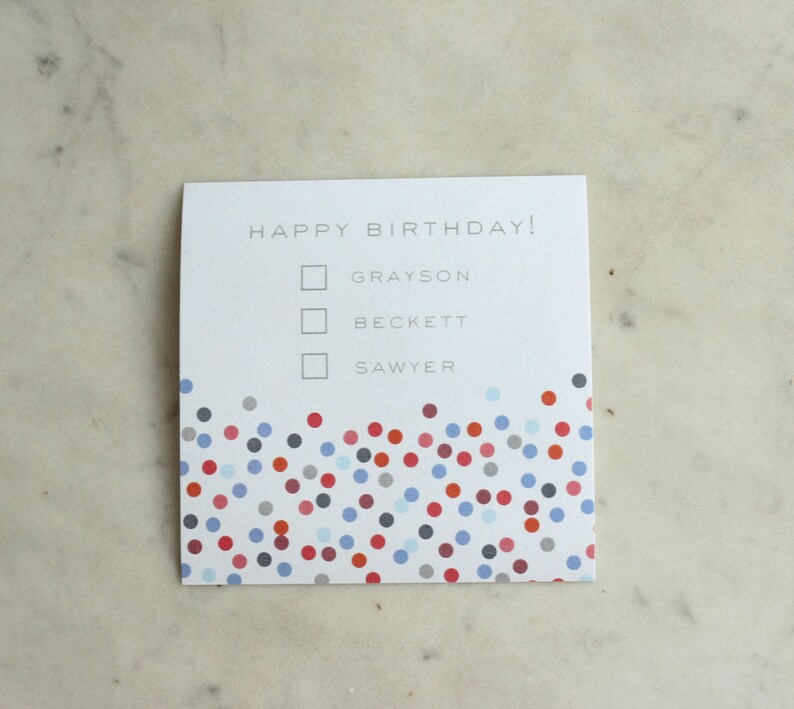 personalized family checkbox gift stickers adhesive gift tags children/'s gift enclosure confetti boy colors, reds and blues