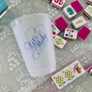LET&#39;S MAHJ mahjong 16 oz. frost flex cups in blue, set of 6