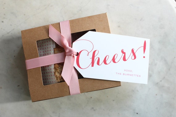 personalized "cheers!" valentine's / hostess gift / wine / present / hanging family tags - red and pink