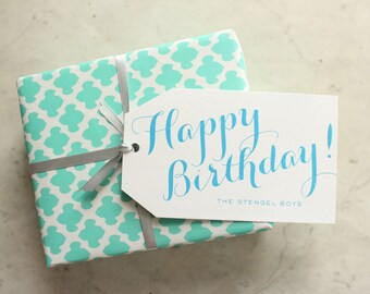 personalized happy birthday gift tags / gift enclosures / family tags / hanging tags - aqua, turquoise, blue
