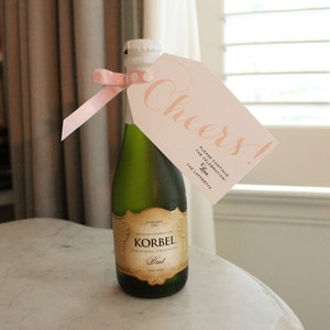mini personalized cheers tags / wine tags / hostess gifts / gift tags - blush pink and black