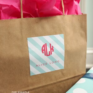 personalized children's / girl / sister gift stickers or cards / gift enclosure stripes and monogram pink on pink image 3