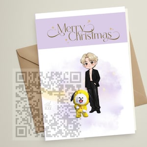 BTS BT21 JIMIN-kerstkaart | KPOP-vakantiewenskaarten | Paars legercadeau | BT21 Kawaii