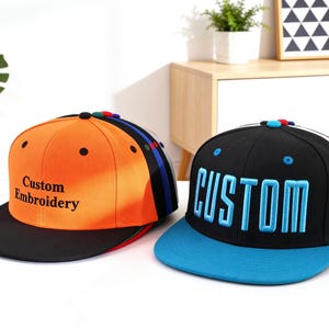 Custom Embroidered Snapback Hats, Custom Text Embroidery Hats, Personalized Flat Bill Snapback Cap, Dad Hat, Logo Hat, Custom Baseball Cap