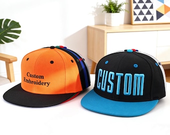 Custom Embroidered Snapback Hats, Custom Text Embroidery Hats, Personalized Flat Bill Snapback Cap, Dad Hat, Logo Hat, Custom Baseball Cap