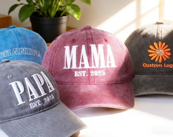 Embroidered Baseball Hat With Text Logo, Personalized Washed Dad Hat Custom name hat Bachelor Party Gift Unisex Hat Gift for Dad Mom Him Her