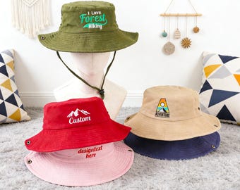 Chapéu de balde bordado, chapéu personalizado, chapéu com logotipo de texto personalizado, chapéu de pesca e caminhada ao ar livre, chapéu de sol personalizado, chapéu de acampamento, chapéu de verão, chapéu de viagem