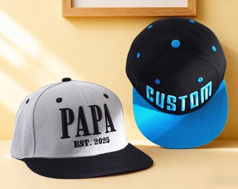 Custom Flat Bill Hats, Embroidered 3D Text Snapback  Hats, Dad Cap, Gift for Him Her, Bachelorette Party Gift, Custom caps