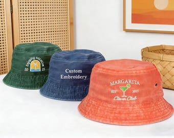 Embroidered Bucket hat, Personalized hat, Custom text logo Bucket hat, Vintage hat Personalized women hat Bachelorette Gift Gift For Dad Mom