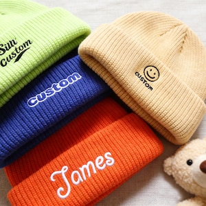 Bonnet en coton brodé personnalisé, chapeau d'hiver personnalisé